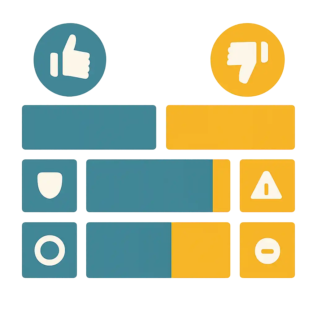 Infographic comparing options using coloured bars and icons only, no text or labels, flat design, Jai Club